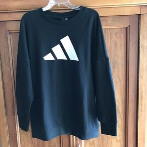 Adidas 3 Bar Fleece Crewneck Black Oversize Sweatshirt Medium